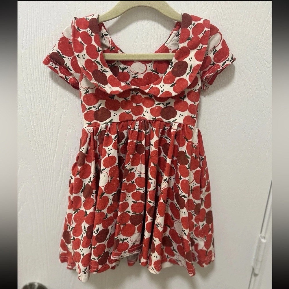 Ollie Jay Apple Dress Toddler Size 3T Short Sleeve Red Fall Apple Picking - Picture 2 of 7